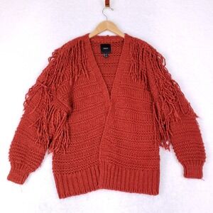 Forever 21 Fringe Cardigan Sweater Small Rust Orange Chunky‎ Knit Boho Western
